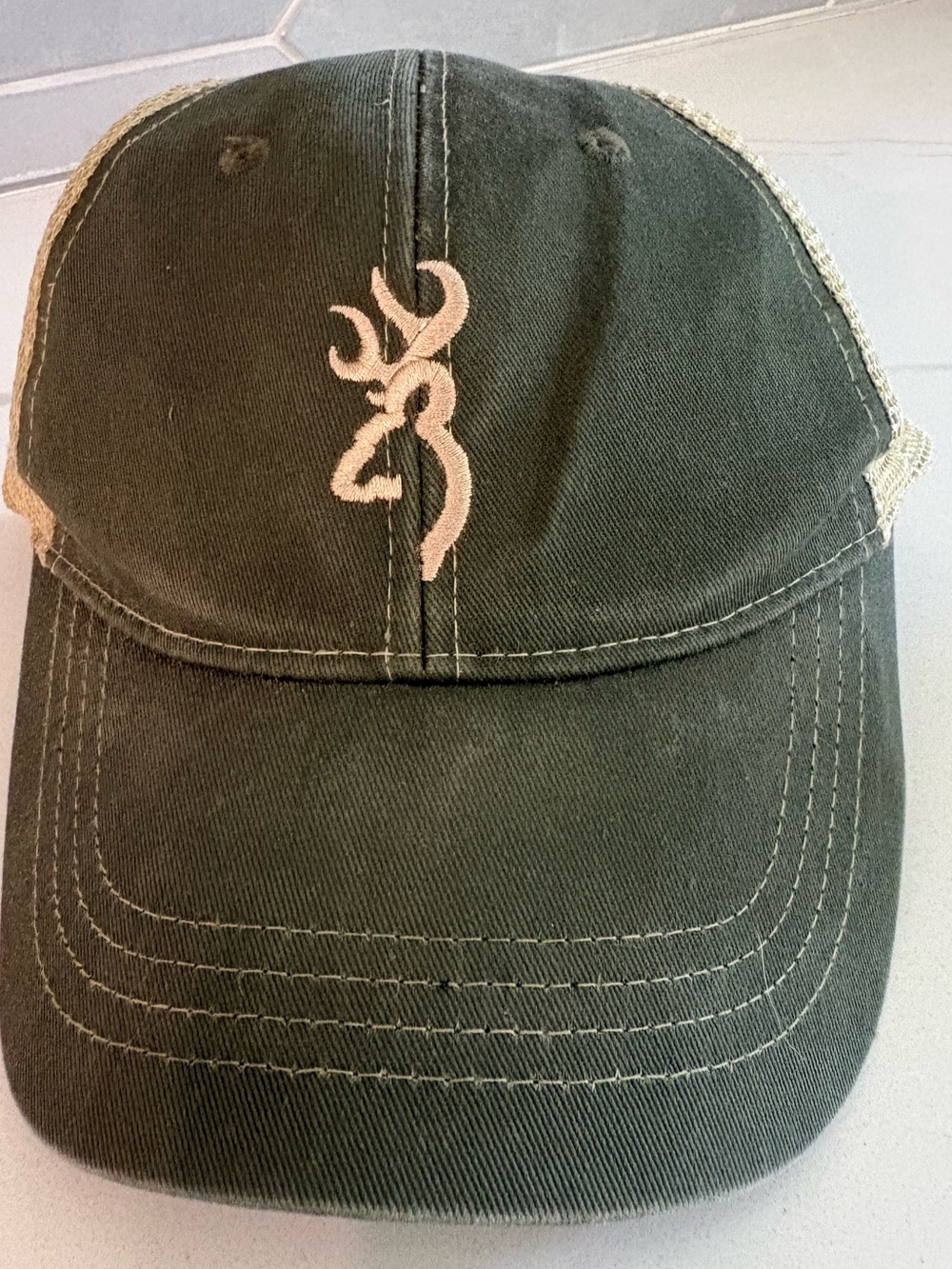Browning Buckmark Mesh Back Trucker Hat Olive Green Adjustable Snapback Cap